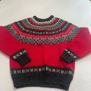 Woolrich Men’s Wool Red VTG Nordic Sweater Size Medium